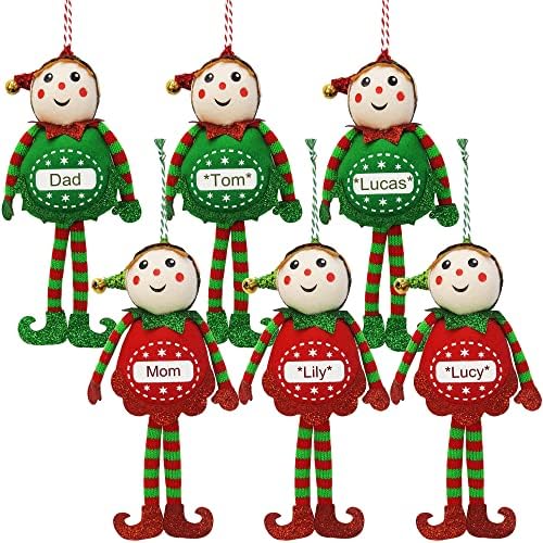 Set od 6, 7 H personalizirani Božićni Vilenjaci viseći ukrasi,ukrasi za jelku, prilagođeni za cijelu porodicu, imena napravljena laserskom tehnikom