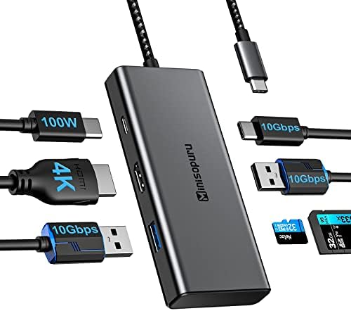 Minisopuru USB C Hub, 7 U 1 USB C Dock sa 4K HDMI, 10Gbps USB-C podataka, 2 USB a 3.2 Gen2, 100w punjenje,