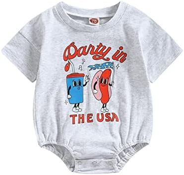 Kayotuas 4. jula Dječak Dječak Dječak Outfit USA Bubble Romper Prevelike majice za majice kratkih rukava