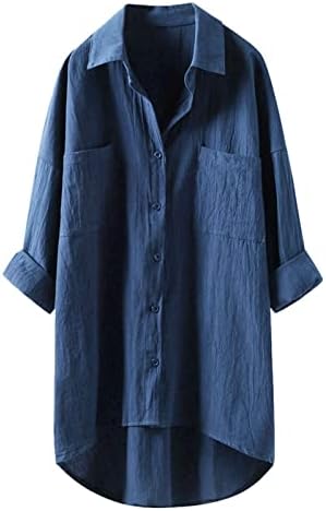 Košulje za žene Trendi, ženske plaćene majice pamučna posteljina gornja majica s pola rukava majica dolje majica casual plaid bluze vrhovi