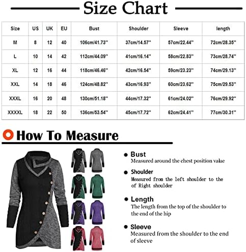 NOKMOPO Dugi rukav tunika vrhovi & nbsp;Za žene Plus Size o-izrez Dugi rukav čvrsti Botton Pachwork asimetrični džemper