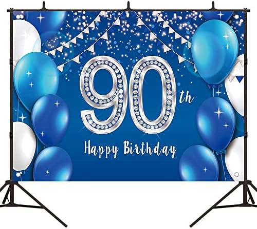 Bellicremas bijela i plava pozadina za 90. rođendan za fotografiju baloni plava i srebrna
