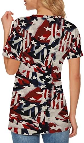 4. jula Američka zastava tunike za žene sakriju majicu Tummy Summer Ležerne prilike za odmor kratkih rukava Up V bluza iz vrata