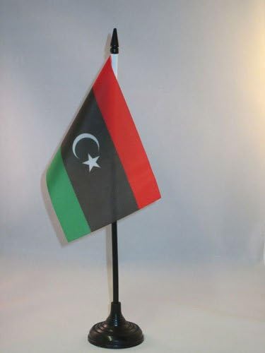 AZ FLAG LIBA Zastava tablice 4 '' x 6 '' - Libijska stolna zastava 15 x 10 cm - crna plastična stick i baza