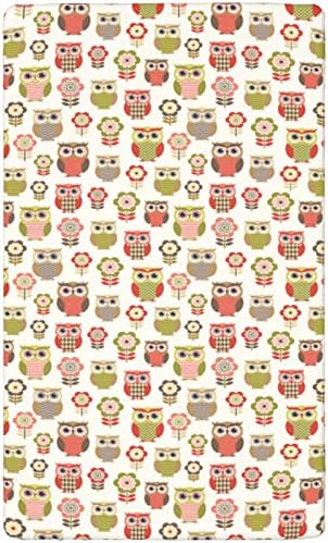 Owls tematski obloženi mini listovi, prenosivi mini listovi krevetića meki i prozračni posteljini za djecu