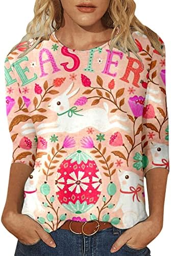 Žene Uskršnje košulje 3/4 rukave za žene za žene Slatke vrhove ispisa Okrugli izrez Loover pulover udobne meke bluze