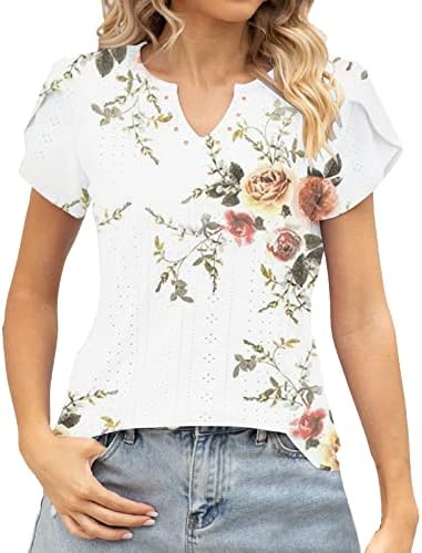 Ljetni vrhovi za žene 2023 šuplje majice seksi V-izrez kratki rukav majice casual labave bluze meke udobne majice