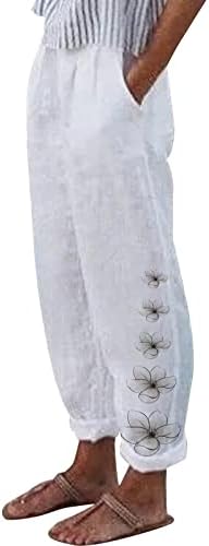 Chgbmok ženske posteljine od visokog struka za juniore Retro Ležerne prilike rastezane hlače Baggy Joggers harem hlače sa džepovima