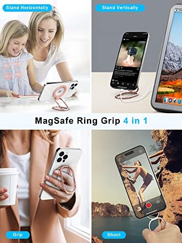 【2023 Nadograđen】 MAG Držač zvona sigurnog telefona, Superood Podesivi magnetni stickstand i uklonjivi telefon, kompatibilan sa bežičnim punjenjem samo za iPhone 14 i 13 i 12 serije - ružičasto zlato