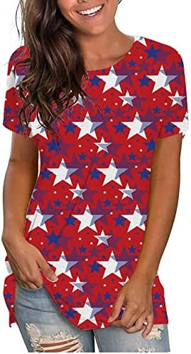 Adhowbew Ženske vrhove kratkih rukava cvjetna američka zastava Grafički teers Ljeto Dressy Clusy Casual 4. srpnja Košulje