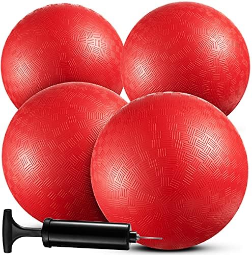 Bedwina Playground Balls Bulk - 9 inča crvene gumene lopte na naduvavanje, sa vazdušnom pumpom, za decu & odrasle, zatvorene & Igre na otvorenom, Kickballs, Dodgeball, četiri kvadrata, Dodge Ball, Rukomet