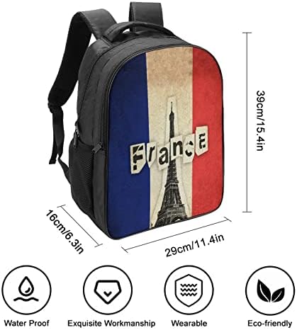 Francuska zastava sa Ajfelovim tornjem putni ruksak estetska torba za knjige teški rameni Radna
