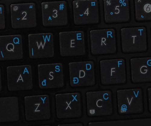 Rumunske oznake tastature na prozirnoj pozadini sa plavim slovima