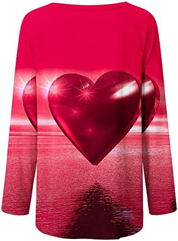 Vrhovi za žene srušeno proljeće 2023 majice s dugim rukavima vrhovi srca tisak za valentinovo zaljubljene tunike