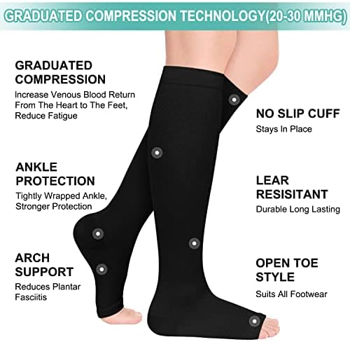 Bakar kompresije čarape za žene & muškarci Open Toe 20-30mmHg je najbolja podrška za oporavak cirkulacije i cijeli dan habanje