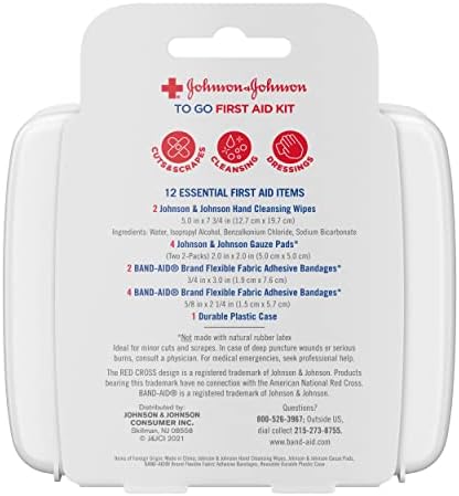 J & J Crvena prelazna pomoć za prenosni prijenosni hitni skrbni komplet sa ljepljivim zavojima, gazama i maramice za torbicu, ruksak, torba za teretanu, automobil ili prtljagu, 12 brojeva
