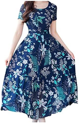 Wocachi Womens Floral Maxi haljine, dame modni ljetni sk-tele na dugih rukava na dugih rukava za