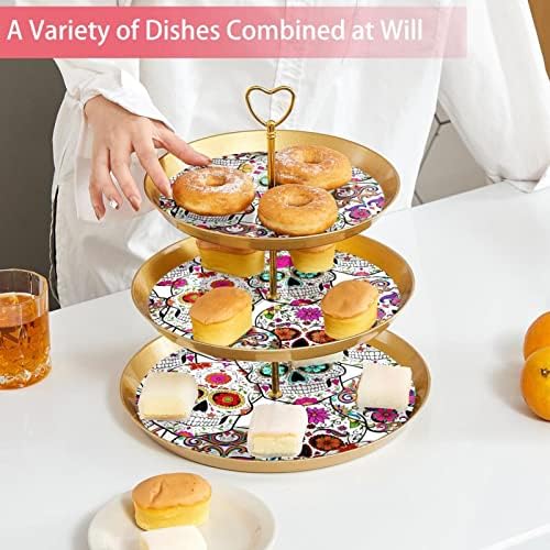 3-tier Cupcake stalak za mrtve šećerne lubanje zabave za zabavu na serveru hrane za prikaz ploča za desertna ploča za dodjelu za vjenčanje, događaj, rođendan