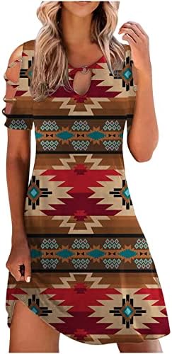 FIRERO Ljetne haljine za žene 2023, žene vintage Western Aztec Ispis patchwork kratkih rukava šupljina