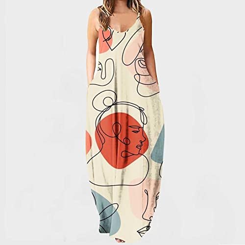 Ženska ležerna ljetna haljina cvjetni printirani bez rukava Maxi haljine Ležerne prilike labave Flowy Beach Dugres Haljina za odmor