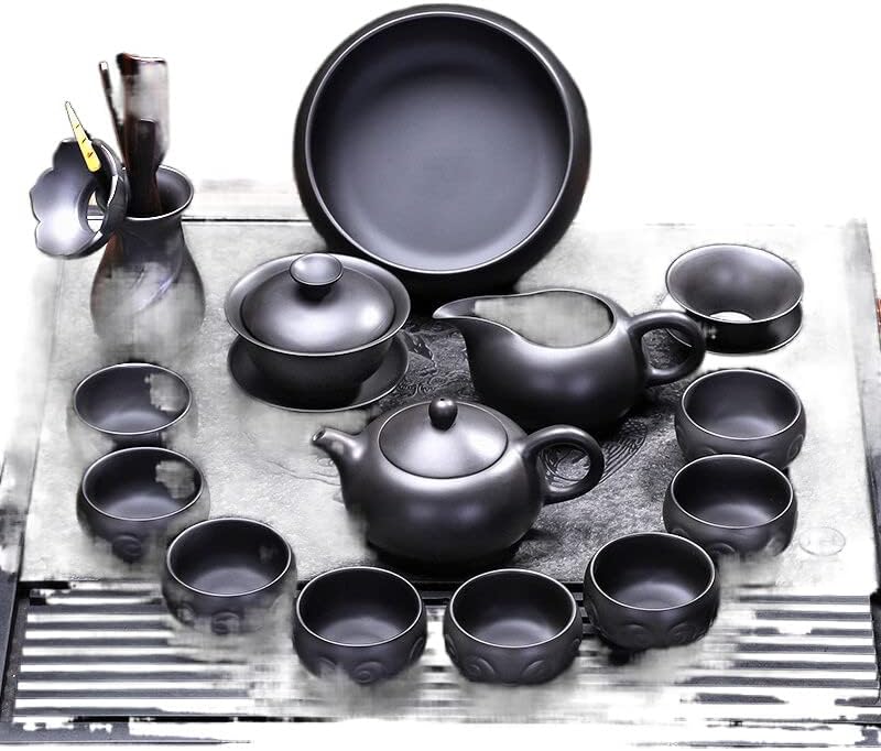 Keramički Zisha Kung Fu Tea Teas Set domaćinsku crnu keramiku Polu ruku 陶瓷 紫 砂 功夫 茶具 套装 家用 黑陶 半手