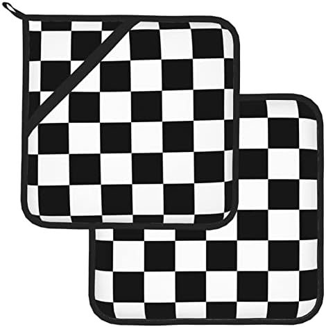 Crna bijela utrka zastava 2 Pakovanje držači lonca za kuhinjske vodootporne držače za otporne na toplinu