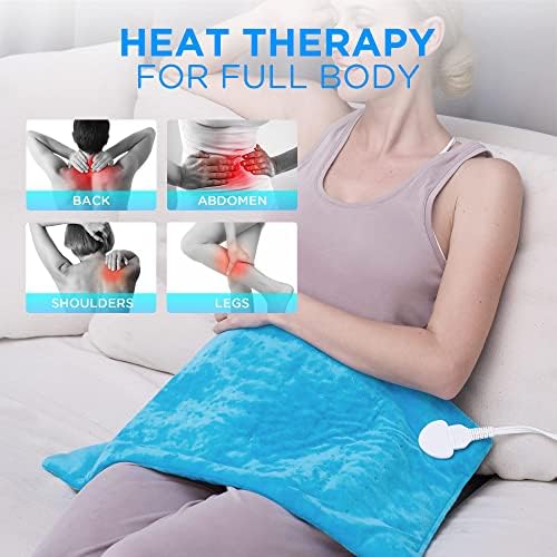 ALLJOY električni grijaći jastučić za ublažavanje bolova u leđima i grčeva, 12x24 izuzetno veliki meki jastuk za grijanje - tehnologija brzog grijanja-automatsko zatvaranje-vlažna & opcije suhe toplotne terapije, plava