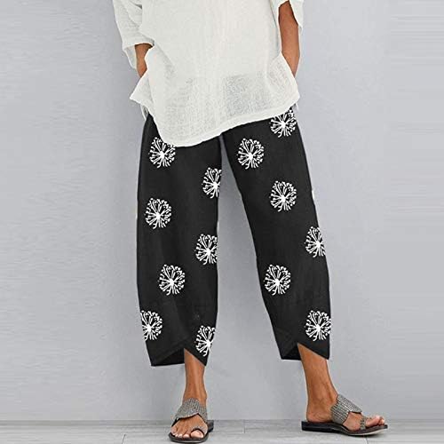 Ženske posteljine hlače Ležerne prilike elastične ljetne hlače s visokim strukom Relax Fit Comfy Palazzo hlače Lanen Capris Yoga Dukseri pantalone