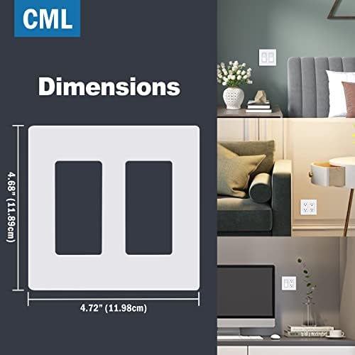 CML Matte bijeli ukras vijka, 2-gang izlazni poklopci, 4 pakovanja ukrasne ploče za svjetlo, ogrebotine i otporne na udarce, polikarbonat, standardna veličina 4,68 x 4,72