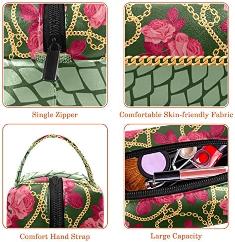 Toaletska torba za putni torbu, vodootporna šminka kozmetička torba Organizator za dodatnu opremu, lančani zeleni krokodil uzorak s ružičastim cvijetom
