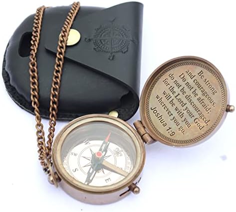 Nautički pokloni Mesingani Kompas sa kožom Case_ Budite snažni i hrabri ugravirani kompas, antikni vintage Direct Compass Campis Compass, džepni kompas s lancem