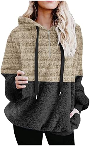 Yutanral Hoodies za žene Zimske casual labave tople udobne plišane plus veličine dukserice četvrti zip pulover majice s dugim rukavima