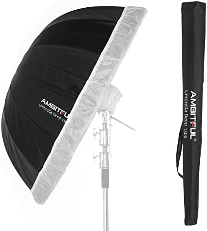 AMBITFUL Parabolic Umbrella UB - 130W 41in Parabolic Silver Black Reflective Umbrella Studio Light Umbrella