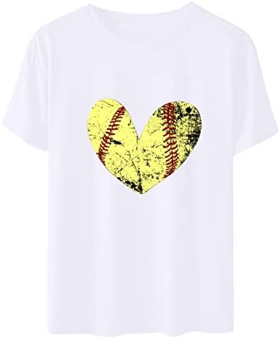 Žene slatko srce grafički kratkih majica casual kratkih rukava izrez bejzbol vrhovi Ljetni bazični Bluzovi Raglan