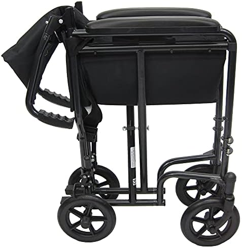 Karman Steel Ultra lagana transportna invalidska kolica sa fiksnim punim rukama, crni okvir, 19 funta
