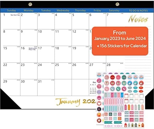 Rmai Desk kalendar 2023-2024, zidni kalendar 18 Mjesečni desktop Pad kalendar 17 x 12, Januar 2023-Jun 2024 akademska godina dnevni raspored planer Organizator za kućnu kancelariju, Ruled Blocks