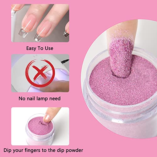 BQAN Dip Powder Pink boja 1 Oz/28g, Pro Glitter Dip Powder & akrilni puder za nokte za Nail Art Starter manikir Salon DIY kod kuće, bez mirisa, dugotrajan