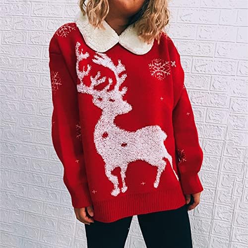 Ženski tunički džemper božićni simpatični ispisani plišani kabl pletenog pletenog dugih rukava pulover