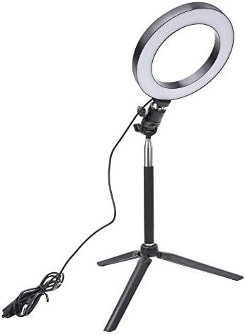 ZRQYHN 6 inča USB fotografija Selfie Ring Light LED svjetlo za punjenje + Stativ za Desktop + Selfie Stick, primijenjeno na Podcast, Video ćaskanje, šminkanje