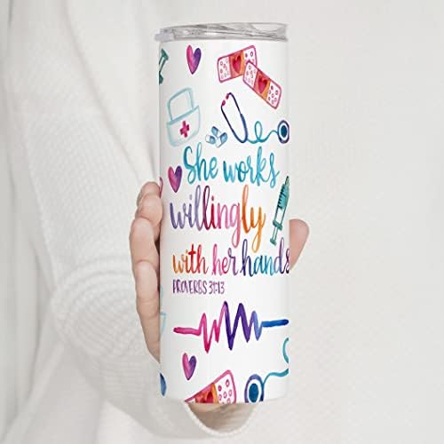 YouNique Designs Nurse čaša za kafu sa slamkom i poklopcem, 20 Oz, izolovana mršava čaša od nerđajućeg čelika