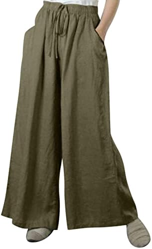 Meymia Womens Pamučne pantalone, ljetne žene udobne labave fit široke noge za vuču struka joga obrezane dukseve sa džepovima