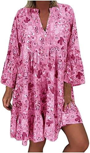 WPOOUMV Summer Plus Veličina Haljina za žene Boho cvjetne turneje s dugim rukavima u gornjoj rukavskoj haljini Ležerna haljina
