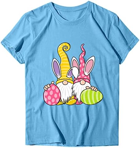 Loose Fit Uskršnja majica za žene smiješne slatke patuljke jaja štampane majice povremeni okrugli vrat kratki rukav grafičke majice