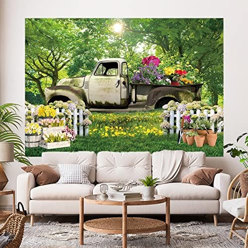 Hilioens 7×5ft Spring Garden Truck Backdrop zelena trava cvjetna Prirodna priroda pejzaž pozadina