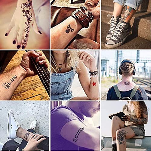 Privremene tetovažne boje za žene muškarce, 4 bočice crne boje tetovažne kutije, polutrajne lažne tetovažne lažne pege, Privremeni komplet za tetovažu sa 4kom crnih gelova za tetovažu i 54kom šablone za tetovažu
