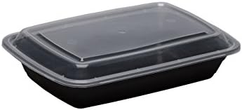 SafePro 28 oz. Crna pravougaona posuda za mikrotalasnu pećnicu sa prozirnim poklopcem, Bento kutija za ručak, plastične posude za hranu za poneti