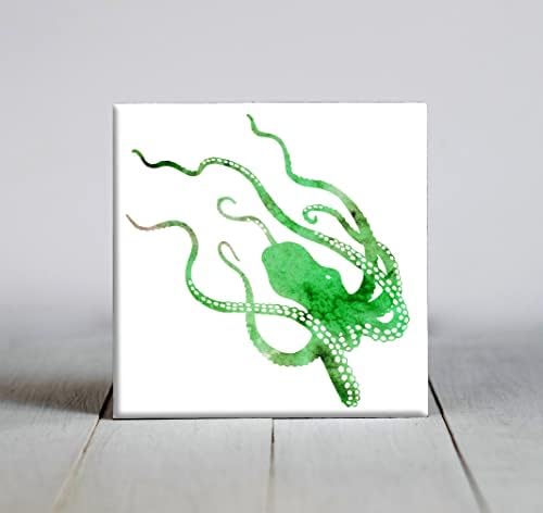 Hobotnica Zelena Apstraktna Akvarelna Umjetnost Dekorativna Pločica