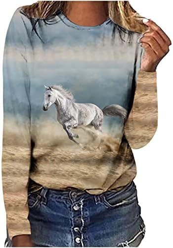 Novost grafički konj tisak dugih rukava majica za žene za žene Tinejdžeri Girl Horse Lover
