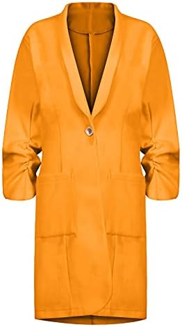 Ženski jednobojni 3/4 rukav srednje dužine džepno odijelo s jednim dugmetom vuneni Sako Sako Polos Tees bluze
