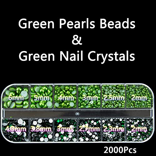2000kom smaragdno zeleni nokat Pearls Rhinestones kristali poluokrug Pearl perle Flatback više veličina zeleni kristali Gems kamenje za šminkanje manikir za nokte DIY zanati nakit dodatna oprema